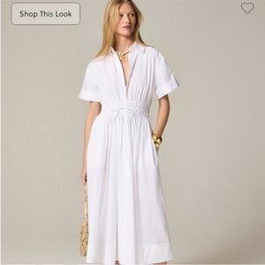 J.Crew White Midi Dress Size 6 Short Sleeve Gathered Waist Classic Summer